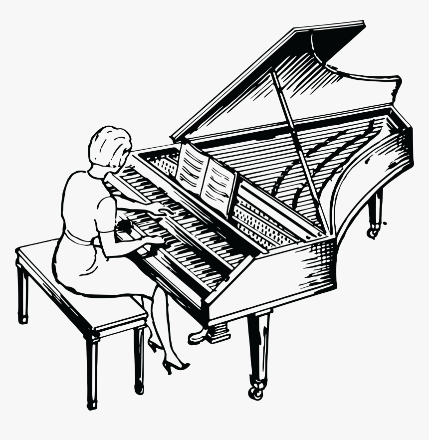 Free Clipart Of A Woman Playing A Piano- - Harpsichord Black And White, HD Png Download, Free Download