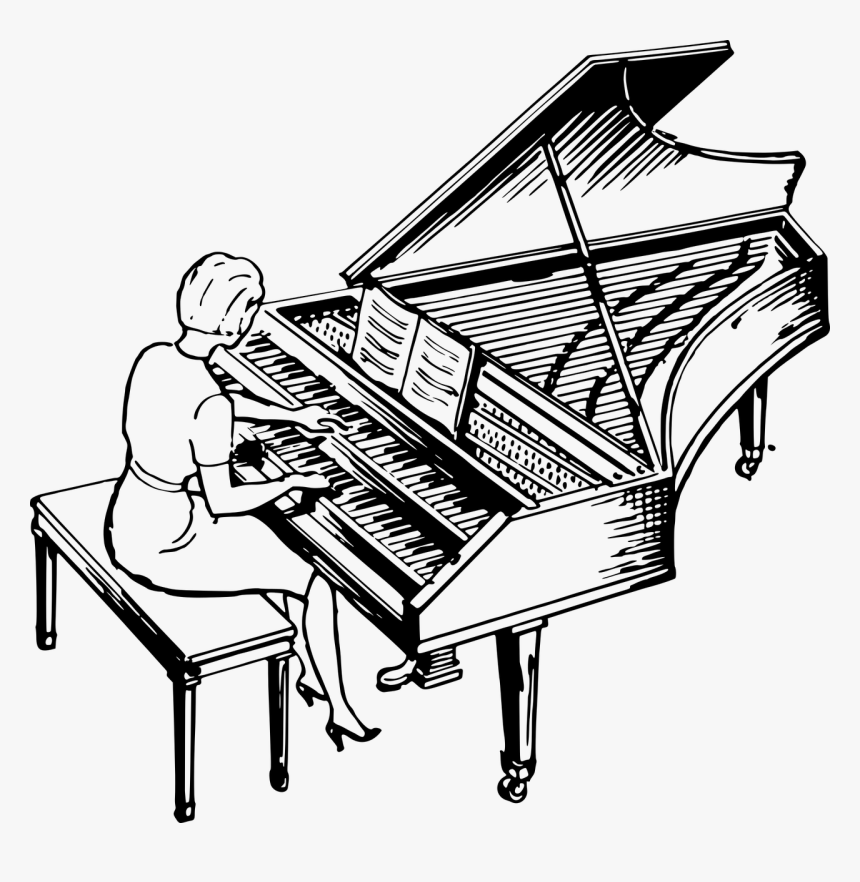 Woman Playing Piano Clipart Ourclipart - Harpsichord Black And White, HD Png Download, Free Download