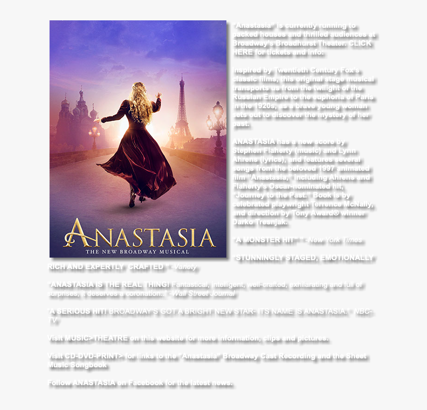 ﷯“anastasia” Is Currently Running To Packed Houses - Journey To The Past Anastasia Broadway, HD Png Download, Free Download