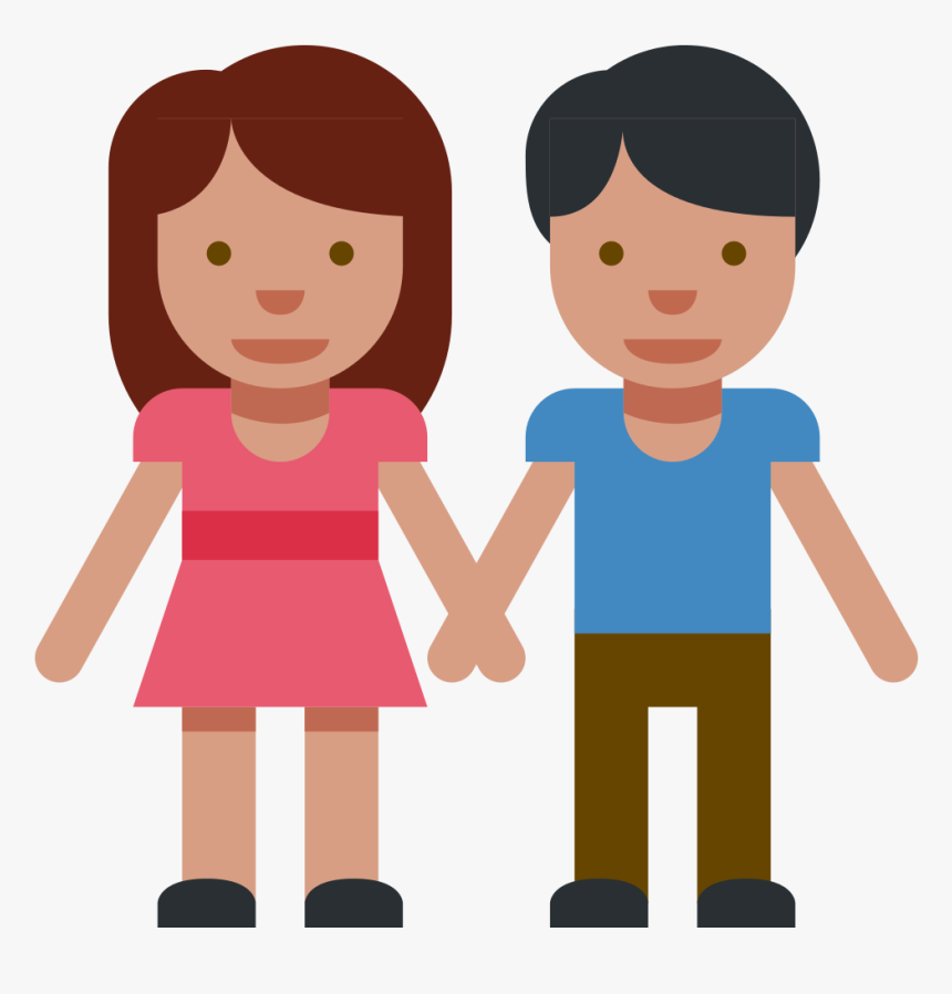 Emoji Holding Hands Woman - Man And Woman Holding Hands Cartoon, HD Png Download, Free Download