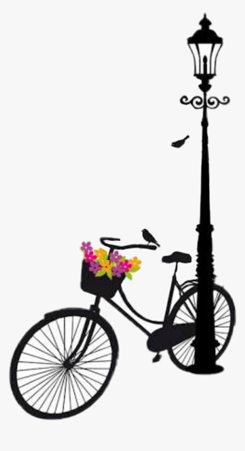 #bike #silhouette #flowers #lamp #scbicycle #bicycle - Cycle With Flowers Images Drawing, HD Png Download, Free Download