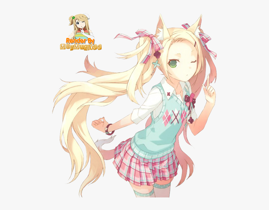Blonde Anime Girl With Wolf Ears And Tail - Anime Girl Cat Ears And Tail, HD Png Download, Free Download