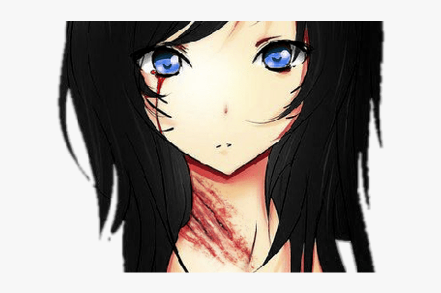 Girl Neko Cat Anime Sad Blood Bloody Black Catears - Anime Girl With Cat Eyes, HD Png Download, Free Download