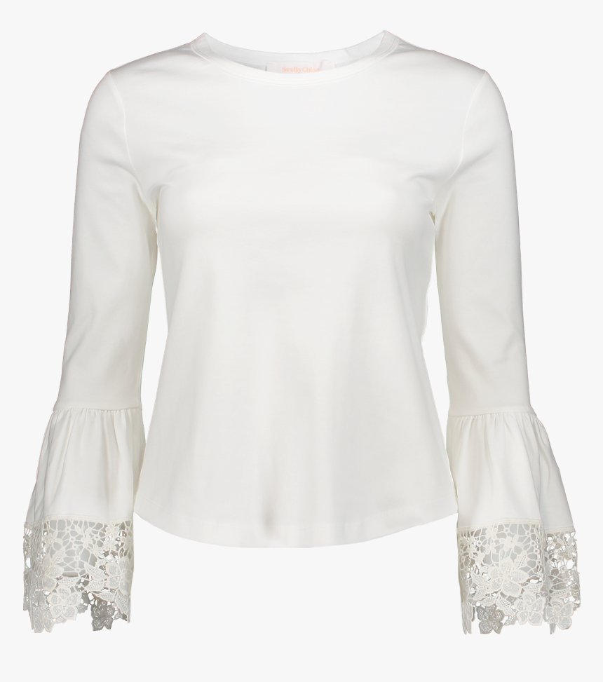 Long Sleeve Lace Knit Top In White Powder - Blouse, HD Png Download, Free Download