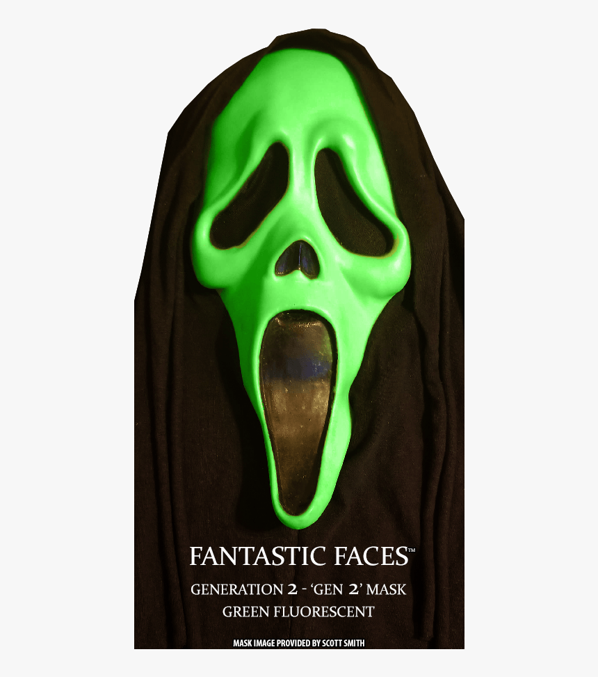 Fantastic Faces Green Fluorescent Gen 2 Ghostface - Ghostface Scream Fluorescent Mask, HD Png Download, Free Download