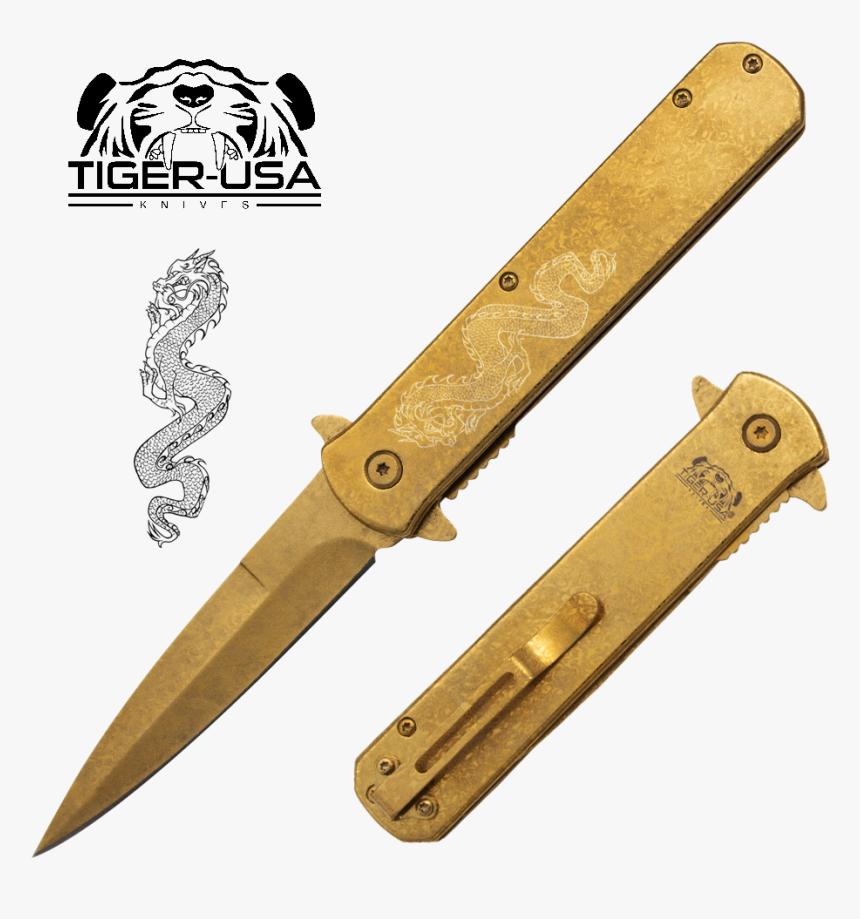 Clip Cards Pocket Knife - Gold Plated Otf Knife, HD Png Download, Free Download