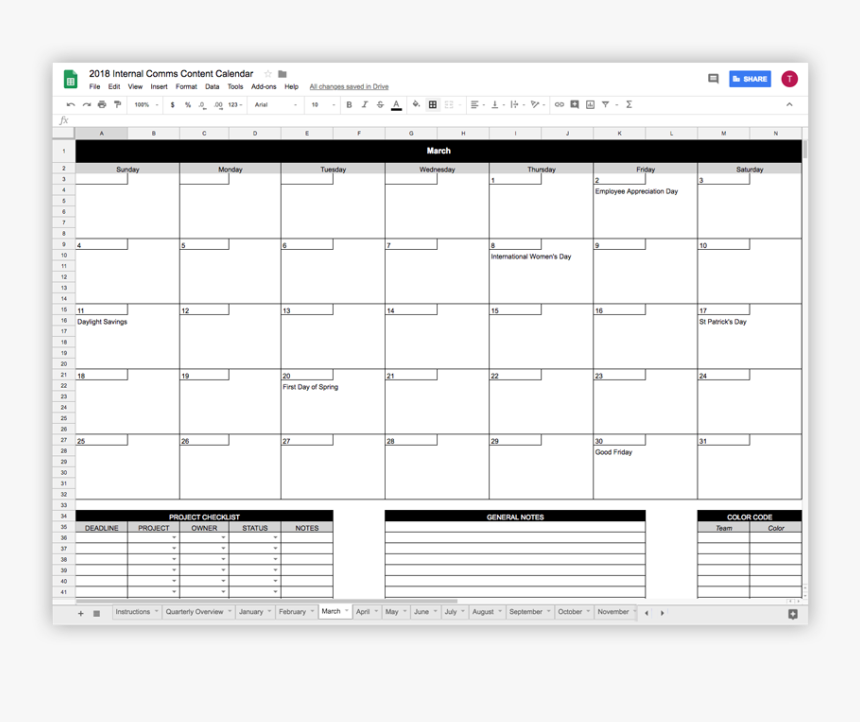 Internal Communications Calendar Template