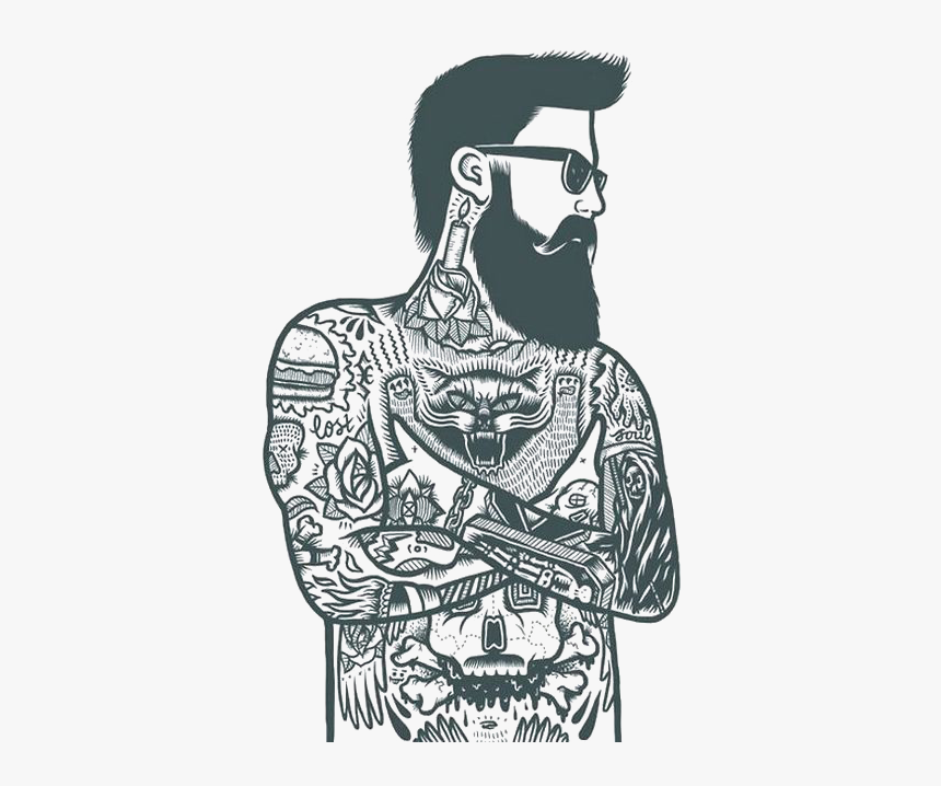 Tattoo Bearded Sleeve Artist Removal Ink Clipart - Beard And Tattoos Cartoon, HD Png Download, Free Download