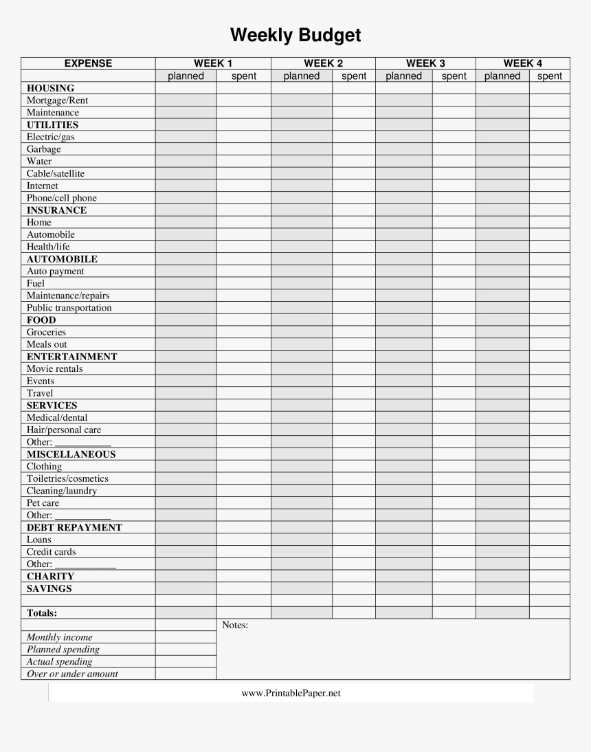 Free Weekly Budget Calendar Templates At Allbusinesstemplates - Monochrome, HD Png Download, Free Download