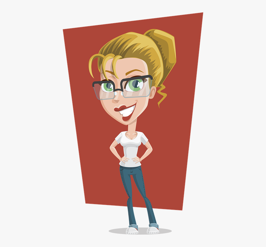 Girl, Glasses, Blonde, T-shirt, Smiling, Jeans, Cute - Cartoon Blonde Woman Glasses, HD Png Download, Free Download