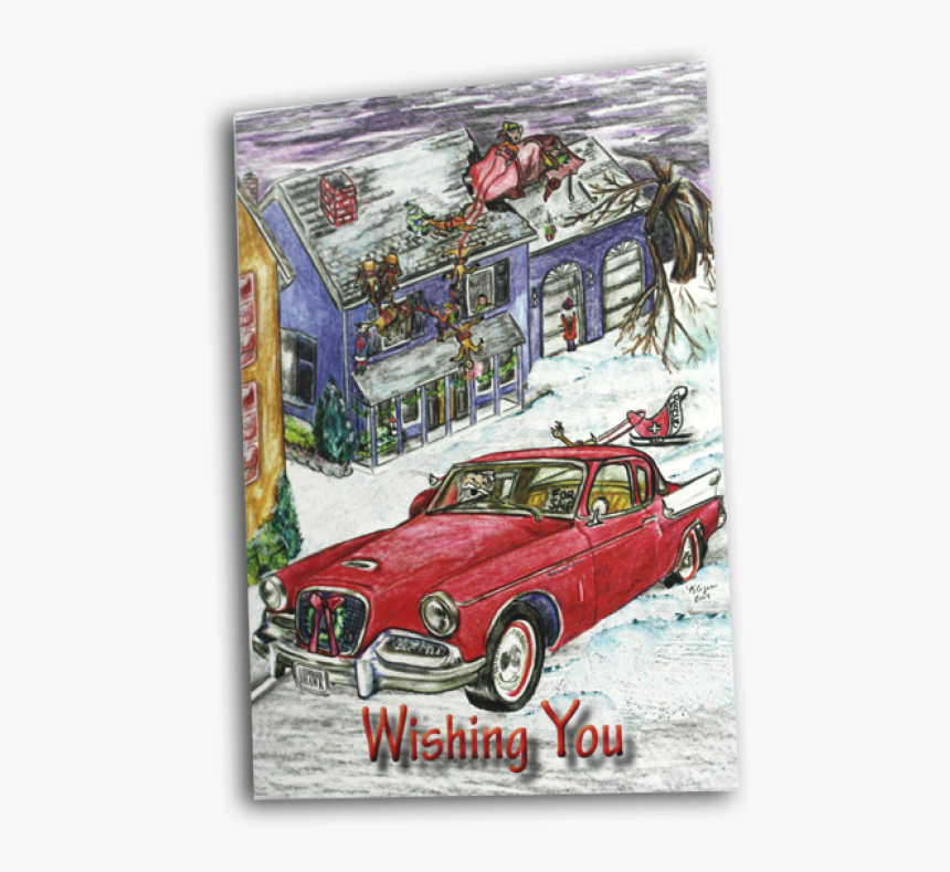 Red Hawk Christmas Card - Antique Car, HD Png Download, Free Download