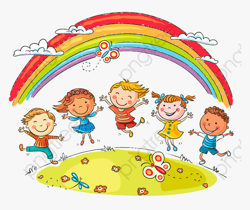And Cartoon Commercial Use - People Under A Rainbow, HD Png Download, Free Download