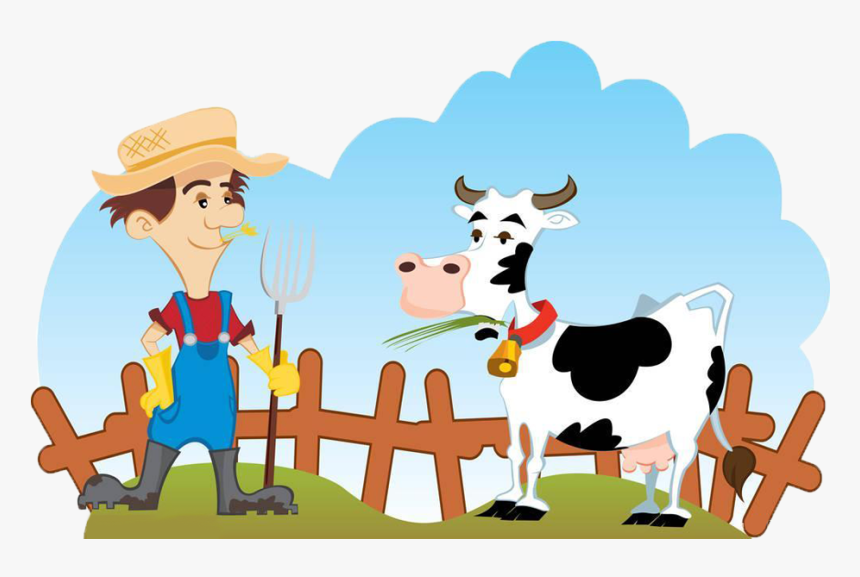 Transparent Ranch Clipart - Cow And Farmer Cartoon, HD Png Download, Free Download