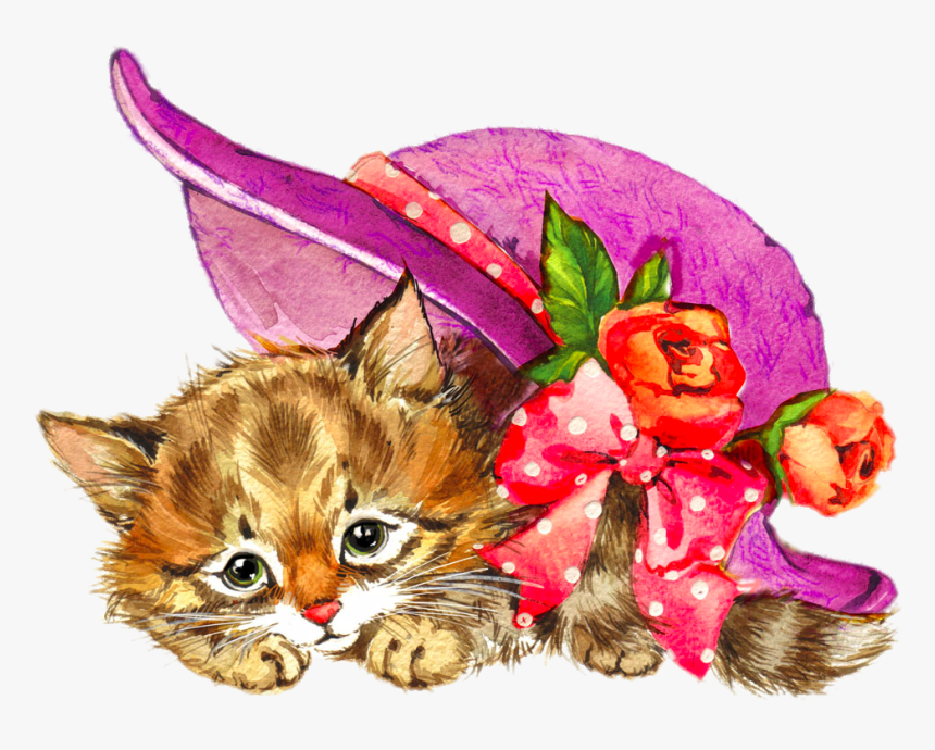 Picture Free Library Cat Watercolour Flowers Watercolor - Watercolor Painting, HD Png Download, Free Download