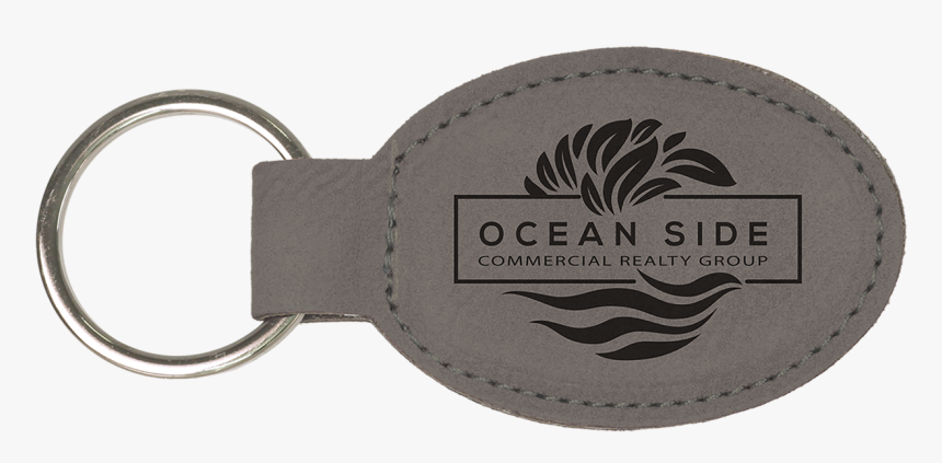 Oval Keychain With Custom Laser Engraving Gray Leather - Engraved Laser Leather Keychain, HD Png Download, Free Download