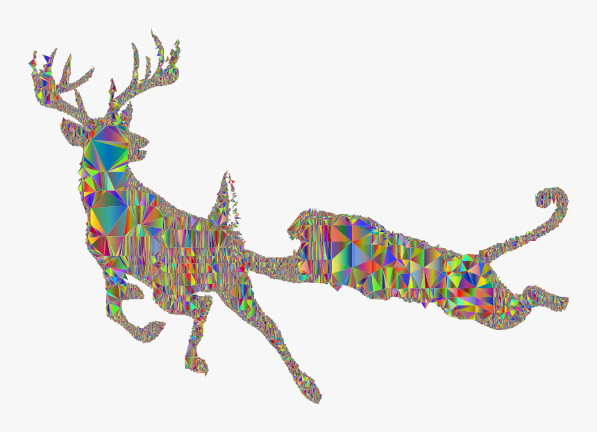 Deer And Mountain Lion Silhouette Mesh Polyprismatic - Lion On A Mountai Silhouette, HD Png Download, Free Download