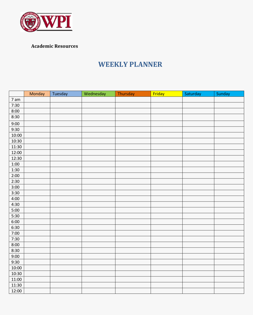 Clip Art Printable Weekly Planner Template - Week Planner Template From 9, HD Png Download, Free Download