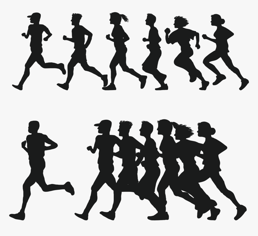 Running Silhouette 5k Run Clip Art - Silhouette Of People Running, HD Png Download, Free Download