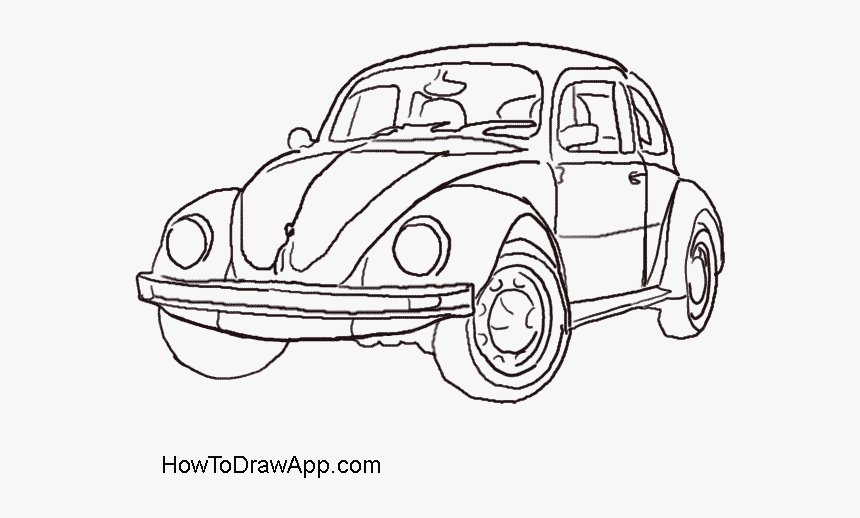 How To Draw A Volkswagen Beetle Aka Volkswagen Bug - Old Mini Drawing Easy, HD Png Download, Free Download