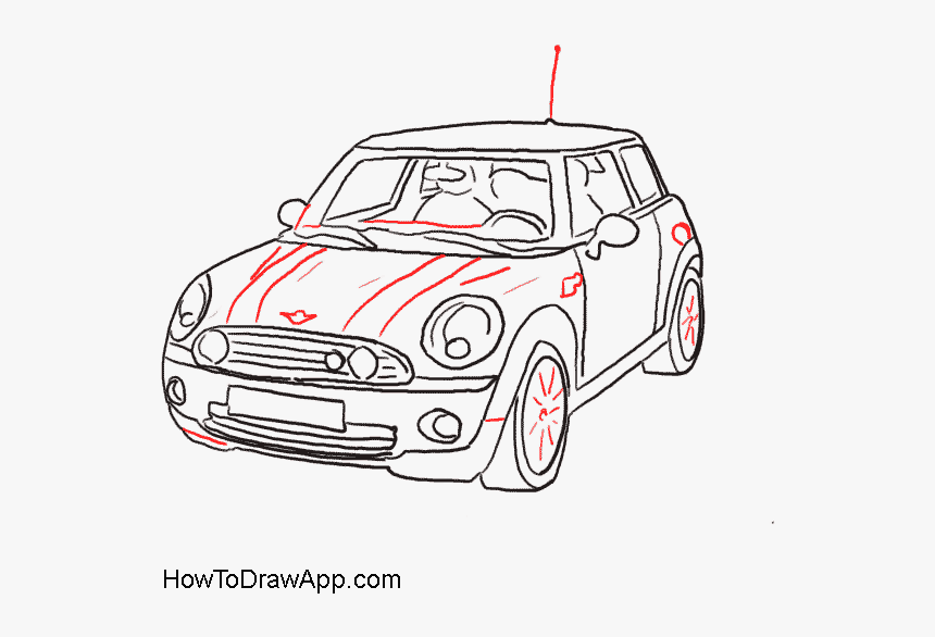 How To Draw A Mini Cooper Car Step By Step With Pictures - Line Drawing Mini Cooper, HD Png Download, Free Download