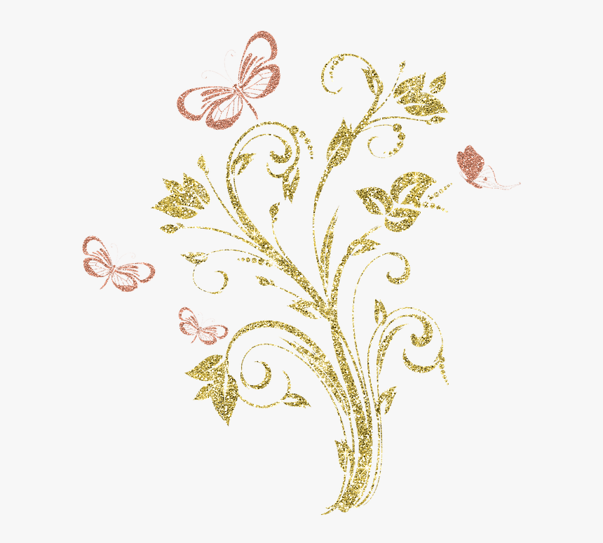 Hd Golden Border Image - Gold Flower Drawing Png, Transparent Png, Free Download