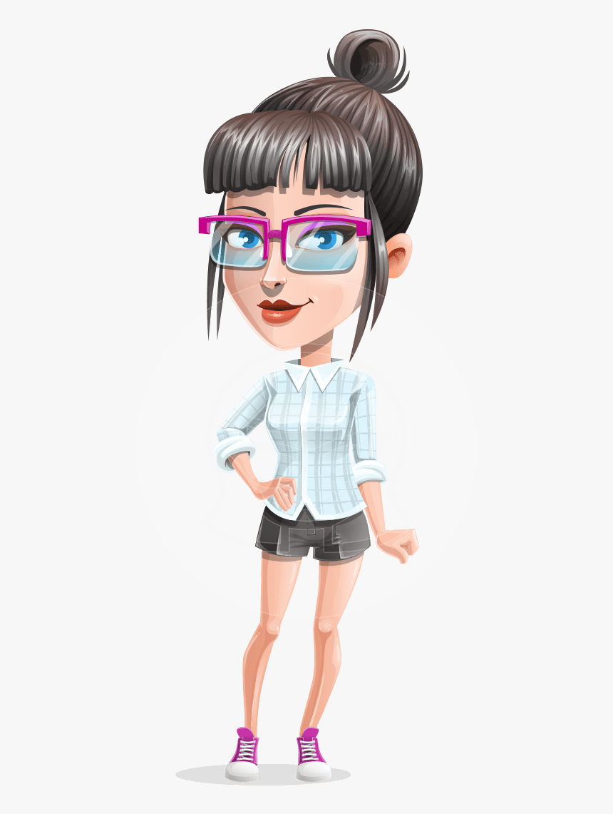Cute Office Girl Cartoon Vector Character Aka Margot - Cartoon Characters With Bangs And Glasses, HD Png Download, Free Download