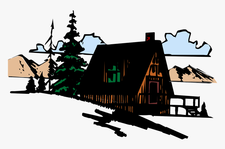 Building, House, Home, Mountain, Wooden, Chalet, Clouds - Cabin In Mountains Cartoon, HD Png Download, Free Download