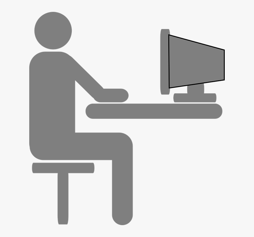 User, Desk, Grey, Screen, Work, Office, Computer - Person Sitting At Computer Clipart, HD Png Download, Free Download