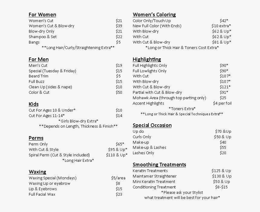 Cutting Crew Salon Prices Hd Png Download Kindpng