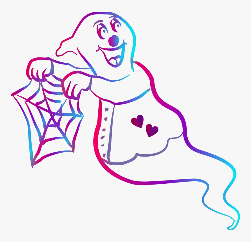 Drawing Web Nest - Halloween Ghost In Colour, HD Png Download, Free Download