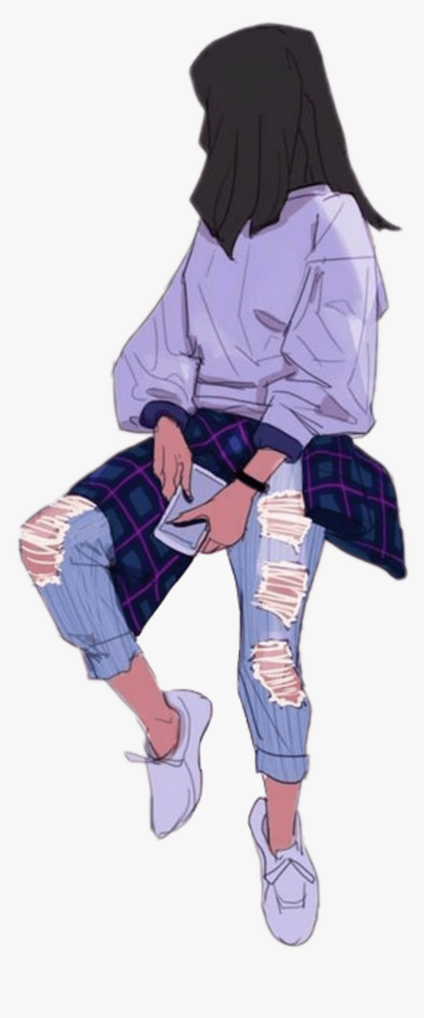 Anime Girl Sitting Png, Transparent Png, Free Download