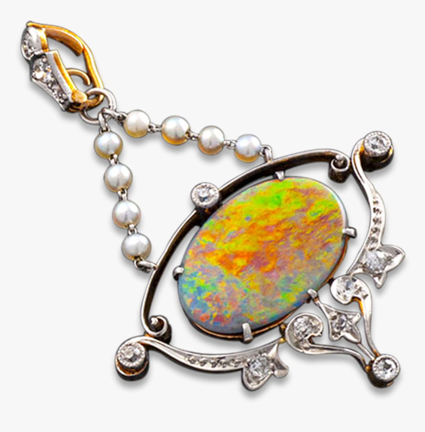 Antique Black Opal, Diamond And Pearl Pendant - Opal, HD Png Download, Free Download