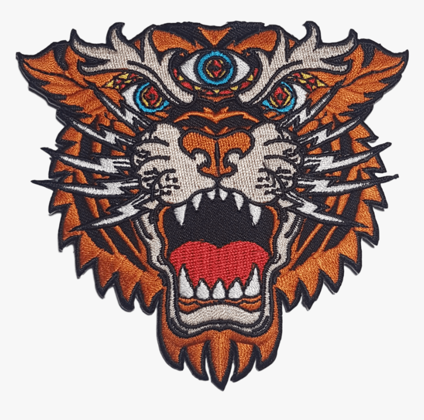 Third Eye Tiger Embroidered Patch Tattoo Flash / Biker - Third Eye Tiger Tattoo, HD Png Download, Free Download