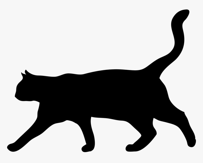 Cat Silhouette Kitten Stencil - Silhouette Cat Clipart Black And White, HD Png Download, Free Download