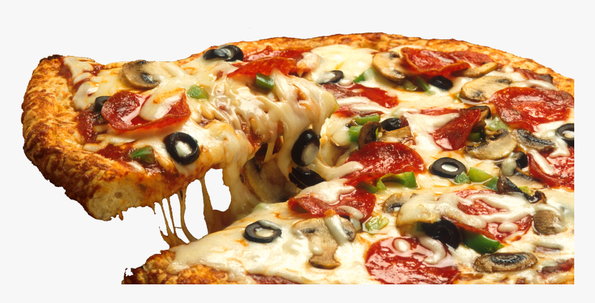 Supreme Pizza With Slice Being Lifted - High Resolution Pizza Png, Transparent Png, Free Download