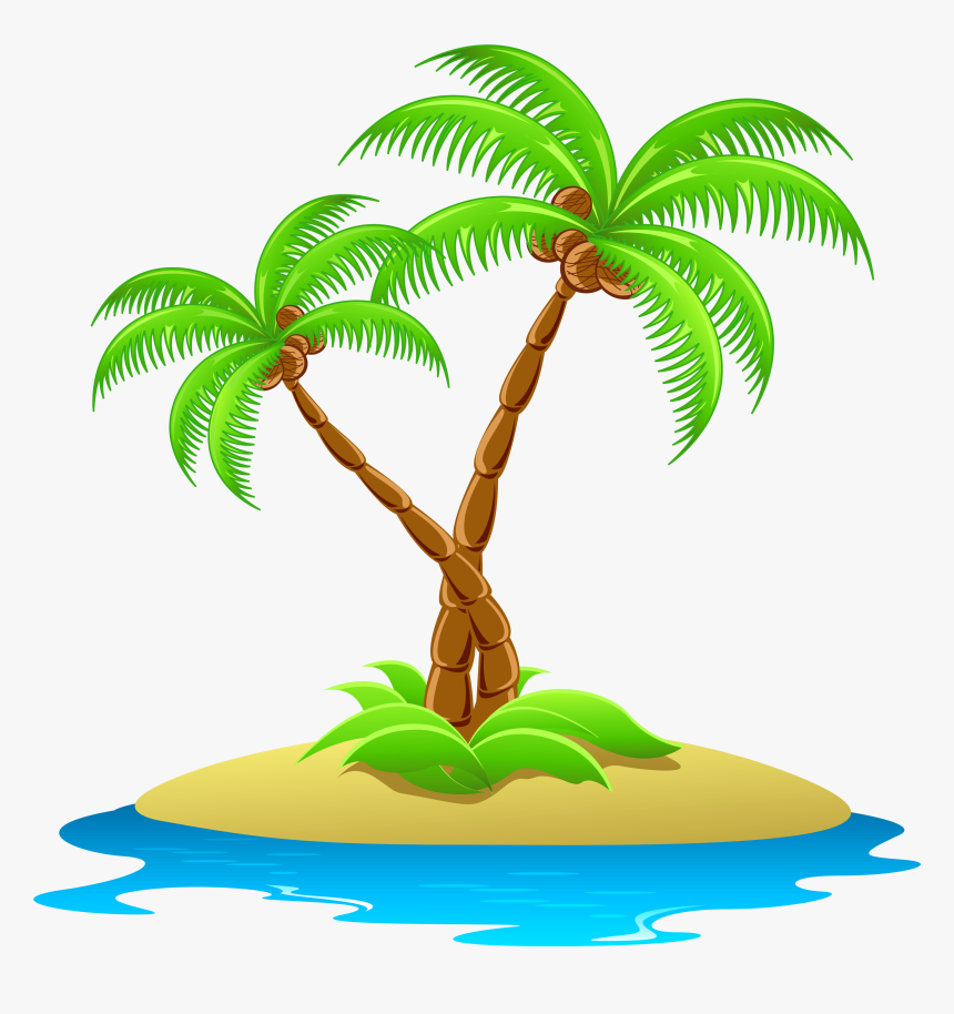 Island With Palm Trees Transparent - Beach Palm Tree Clip Art, HD Png Download, Free Download