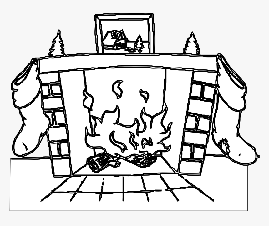 Christmas Black And White Clip Art Black And White - Black And White Fireplace Clipart Png, Transparent Png, Free Download