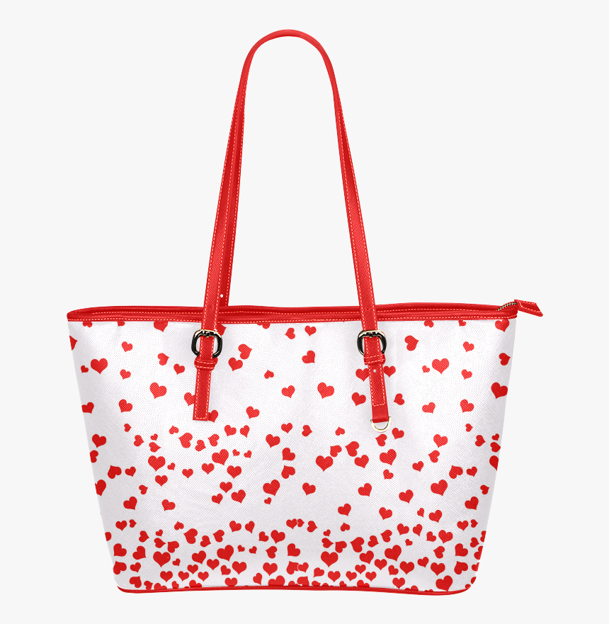 Red Falling Hearts On Pink Leather Tote Bag/small - Handbag, HD Png Download, Free Download