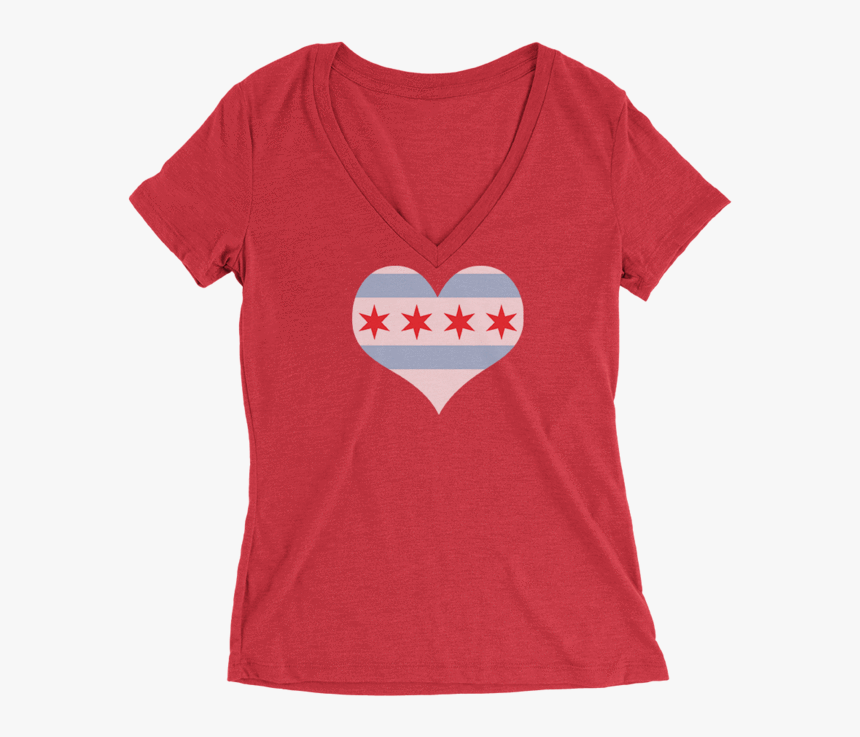 Womens Chicago Heart Flag Womens V Neck The T Shirt - Neckline, HD Png Download, Free Download