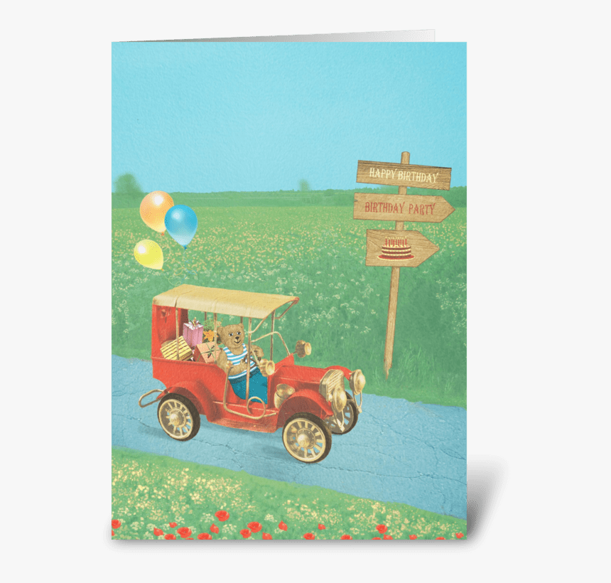 Bear In A Vintage Car Greeting Card - Vintage Car, HD Png Download, Free Download