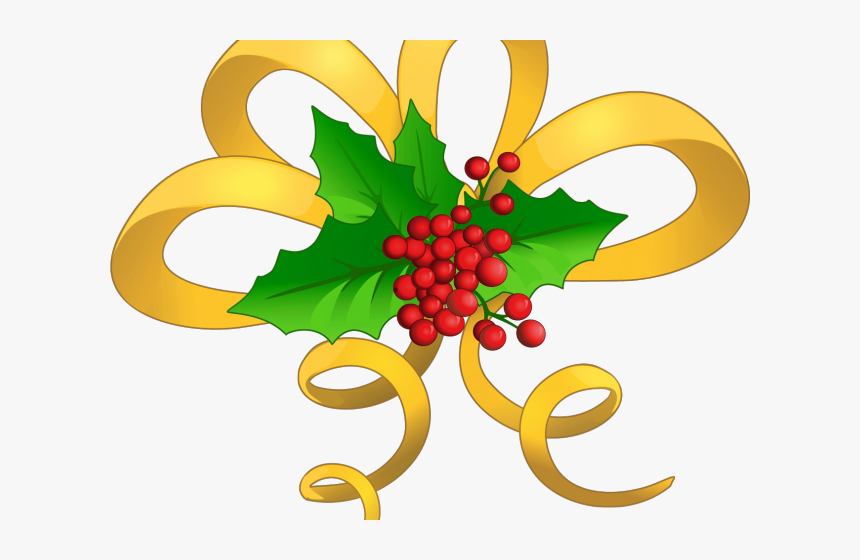 Christmas Ribbon Clipart Yellow Ribbon - Mistletoe With Bow Clipart Free, HD Png Download, Free Download
