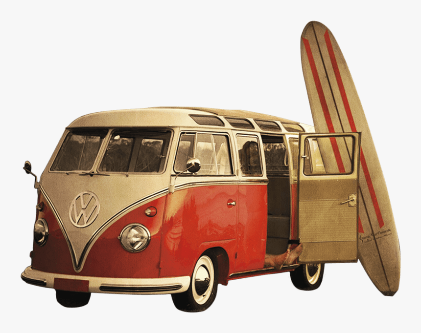 Volkswagen Camper Van And Surf Board - Volkswagen Old Bus Png, Transparent Png, Free Download
