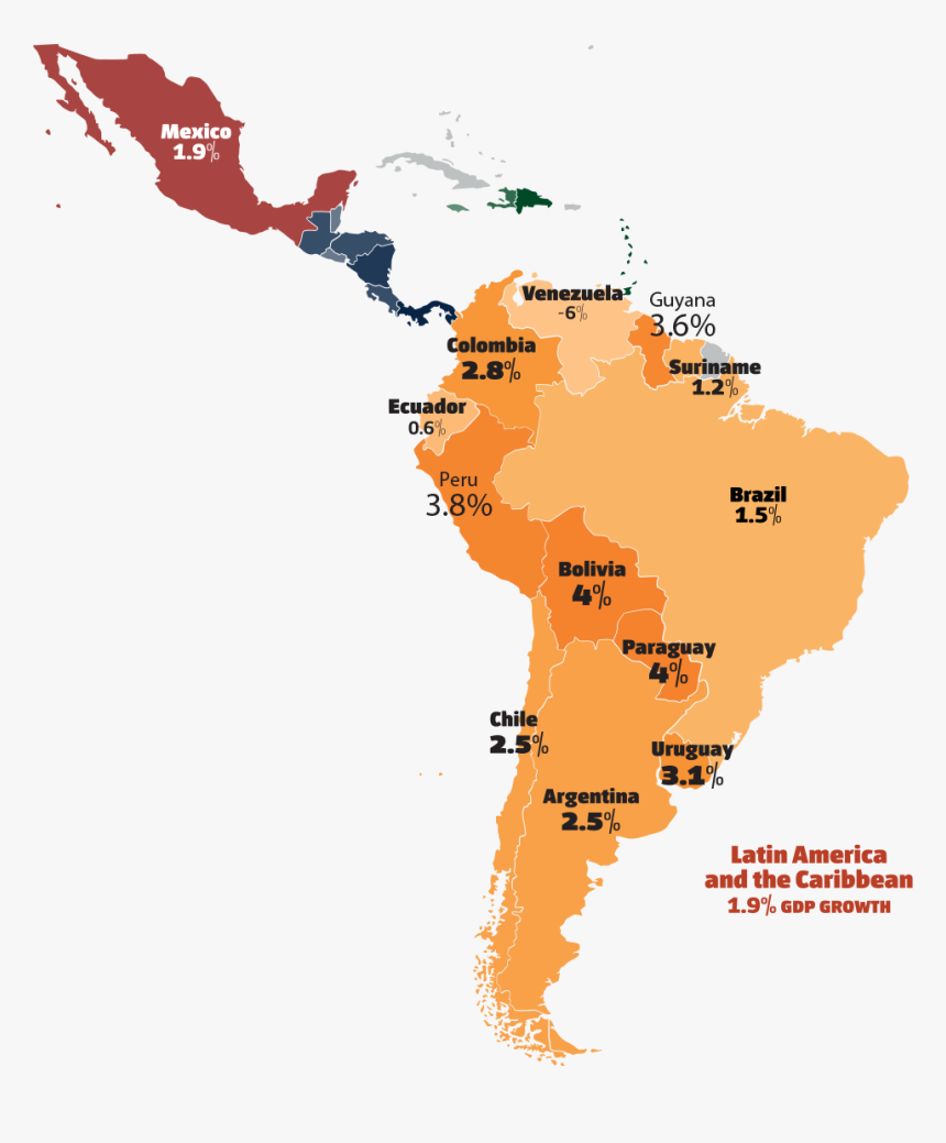 Latin America Map Png - Gdp Latin America 2018, Transparent Png, Free Download