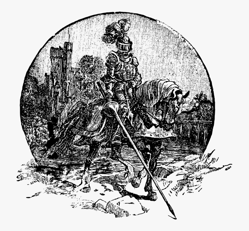 Fairytale Castle Png Black And White - Charging Knight Illustration B&w Drawing Joust, Transparent Png, Free Download