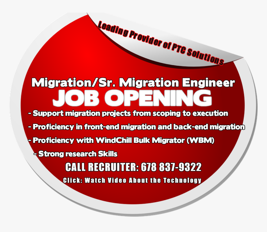 Job Opening Migration Engineer Watch Video To Learn - Circle, HD Png Download, Free Download