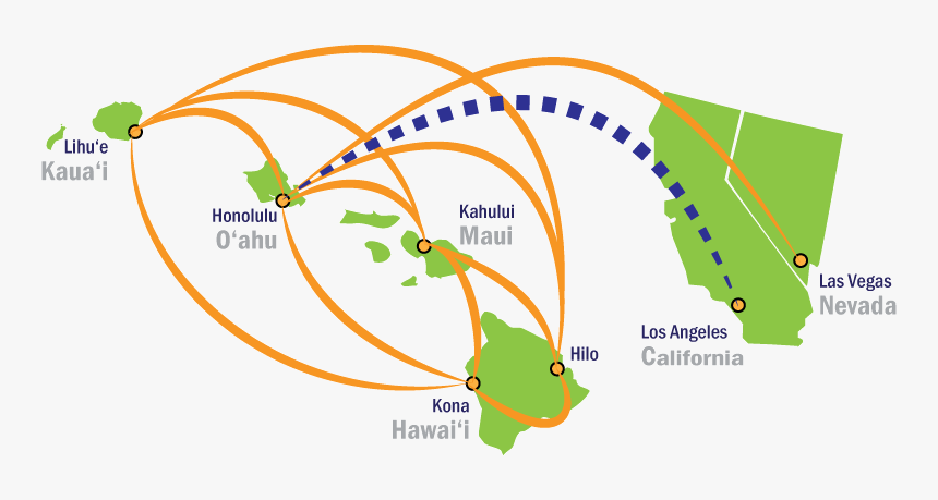 Aac Hawaii Route Map Updated Web - Hnl To Koa Flight Map, HD Png Download, Free Download