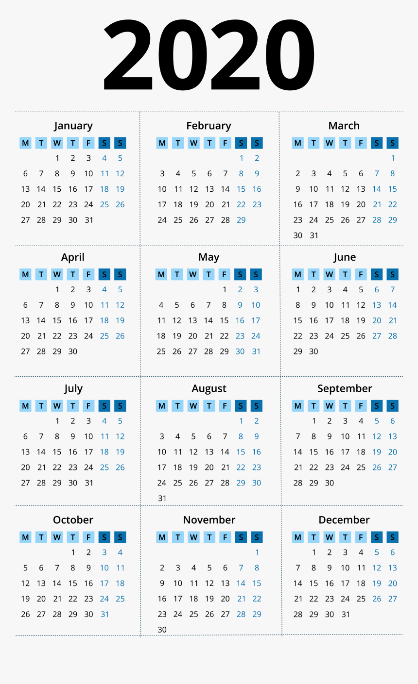 2020 Calendar Png Image - Leap Year Calendar 2019, Transparent Png, Free Download