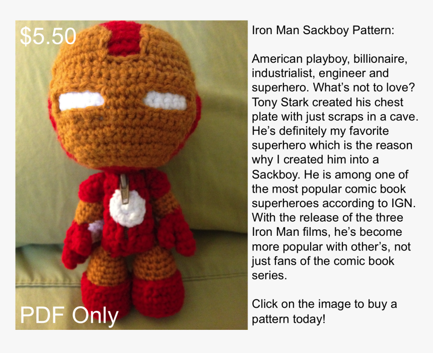 Amigurumi Iron Man Sackboy , Png Download - Crochet, Transparent Png, Free Download