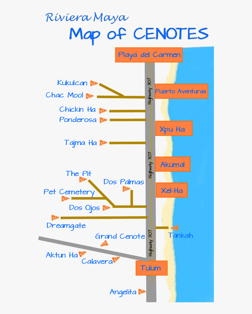 Map Of Cenotes Tulum, HD Png Download, Free Download