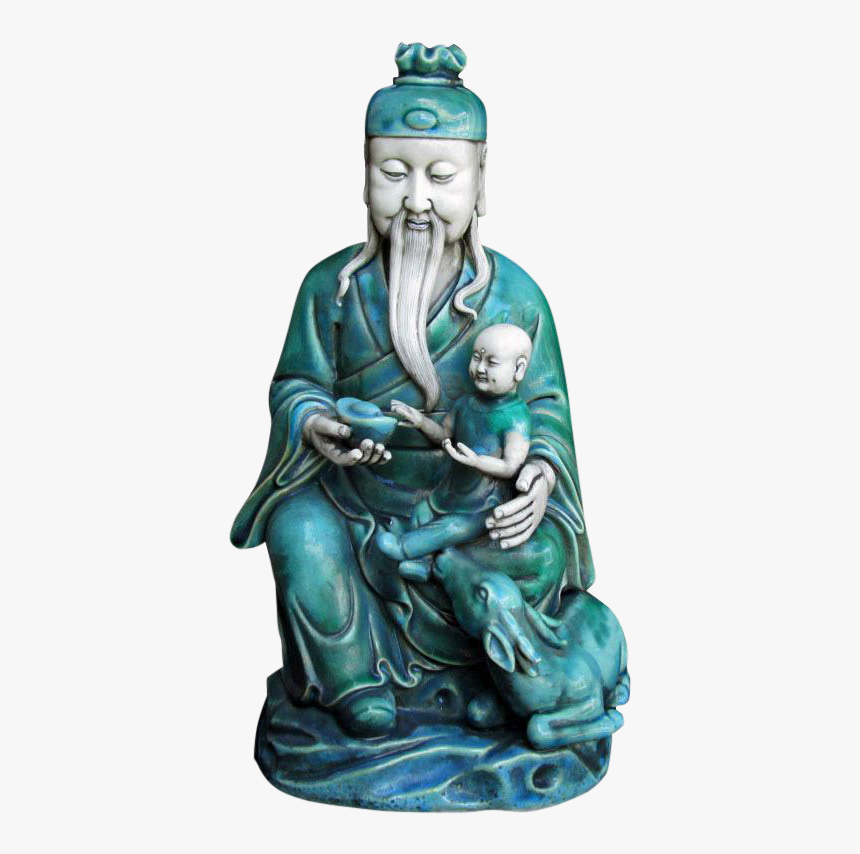 Chinese A Baby Porcelain - Asian Figurine Man Sitting Blue Robe Gold Headband, HD Png Download, Free Download